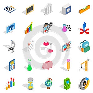 Adding machine icons set, isometric style