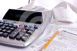 Adding Machine with tax forms