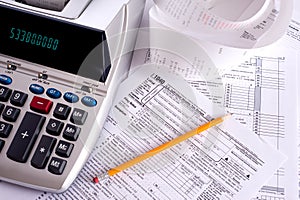 Adding Machine with tax forms