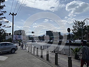 Addis Ababa-Ethiopia, November 2, 2023: Highway skyline and city buildings in capital city of Ethiopia.