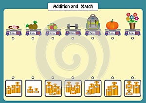 addition and match the weights of objects, math worksheets for kids, scales and weights photo
