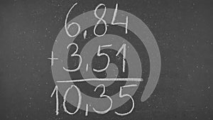 Addition of numbers with decimal notation.
