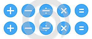 Addition, subtraction, division, multiplication, and equality icon in flat style. Basic mathematical symbols