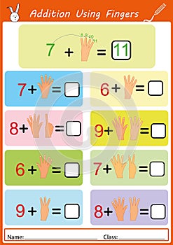 addition using fingers, math worksheet for kids