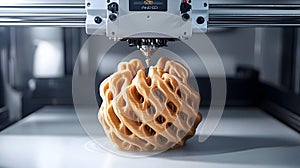 Additive manufacturing machine creating complex object in workshop