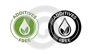 Additives free no added vector leaf and drop icon. Additives free, natural food package symbol