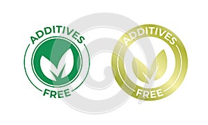 Additives free vector leaf golden icon. Additives free no added stamp, natural organic food package seal