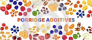 Additives porridge banner, realistic product , seamless background, Isolated on white, design, cartoon style vector