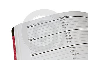 Old fashion address book on white background