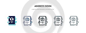 Address book icon in different style vector illustration. two colored and black address book vector icons designed in filled,