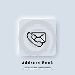 Address Book icon. Email and messaging icons. Envelope and phone. Email marketing campaign. Vector EPS 10. UI icon. Neumorphic UI