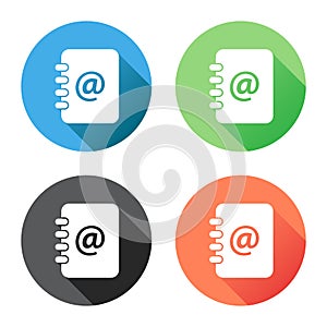 Address book icon with long shadow. Email note flat vector illus