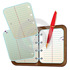 Address book with two flying sheets and red pen