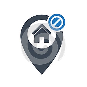 Address icon with not allowed sign. Address icon and block, forbidden, prohibit symbol