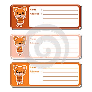 Address label cartoon with cute fox girls on colorful background