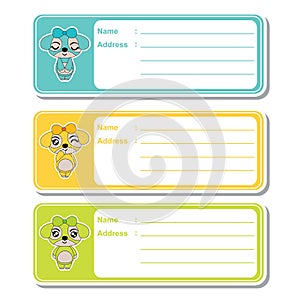 Address label cartoon with cute puppy girls on colorful background