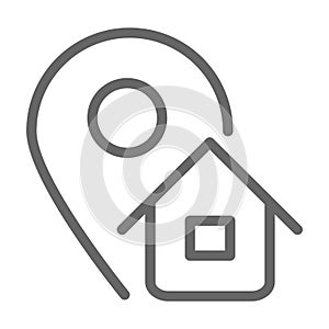 Address line icon, logistics symbol, Map pointer with house vector sign on white background, home address location icon