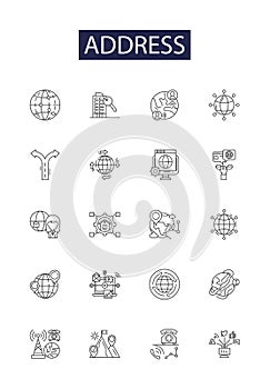 Address line vector icons and signs. location, position, site, street, abode, dwelling, property, point outline vector