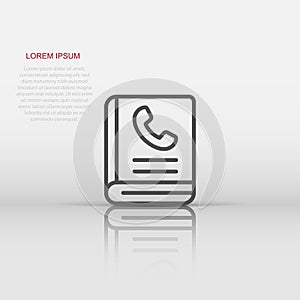 Address phone book icon in flat style. Telephone notebook vector illustration on white isolated background. Hotline contact