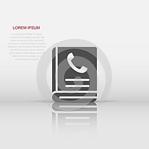 Address phone book icon in flat style. Telephone notebook vector illustration on white isolated background. Hotline contact