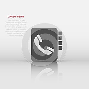 Address phone book icon in flat style. Telephone notebook vector illustration on white isolated background. Hotline contact