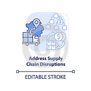 Address supply chain disruptions light blue concept icon