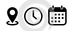 Address. time, and date icon vector. Event elements