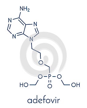 Adefovir hepatitis B and herpes simplex virus HSV drug molecule. Skeletal formula.