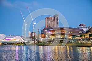 Adelaide, Australia - September 15, 2018: Adelaide Convention Centre and Elder Park at night