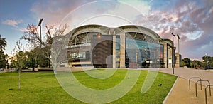 Adelaide, Australia - September 15, 2018: Adelaide Oval at sunset in Pennington Gardens West. Panoramic view at sunset