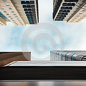 Adelaide city office buildings looking up