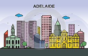 Adelaide City Tour Cityscape Skyline Colorful Illustration photo