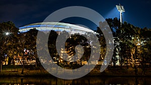 Adelaide Oval at night with lights on in  Adelaide South Australian on January 25th 2021 photo