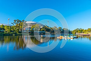 Adelaide oval viewed behind torrens river in Australia