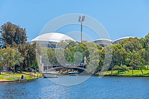 Adelaide oval viewed behind torrens river in Australia