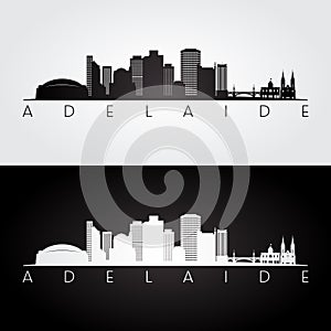 Adelaide skyline and landmarks silhouette