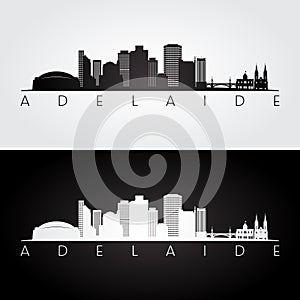 Adelaide skyline and landmarks silhouette photo