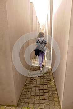 Adele in the Holocaust Memorial, in Berlin.