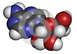 Adenosine (Ado) purine nucleoside molecule. Important component of ATP, ADP, cAMP and RNA. Also used as drug. Atoms are photo