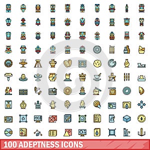 100 adeptness icons set, color line style photo