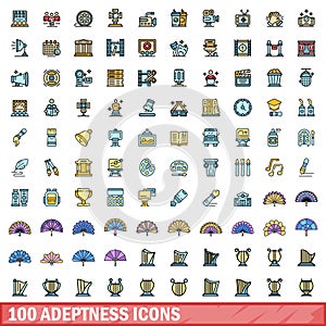 100 adeptness icons set, color line style