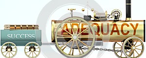 Adequacy and success - symbolized by a steam car pulling a success wagon loaded with gold bars to show that Adequacy is essential