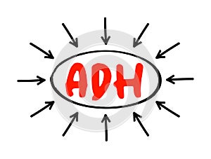 ADH Antidiuretic Hormone - nonapeptide synthesized in the hypothalamus, acronym text concept with arrows photo