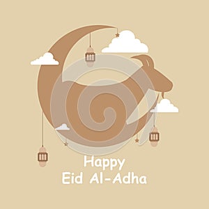 Happy eid al Adha elements with goats, sheep, cows, and camels