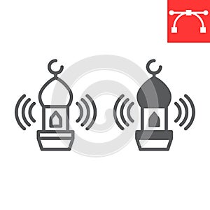 Adhan call line and glyph icon, happy ramadan and religion, mosque vector icon, vector graphics, editable stroke outline