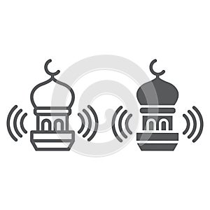Adhan call line and glyph icon, ramadan and religion, mosque sign, vector graphics, a linear pattern on a white