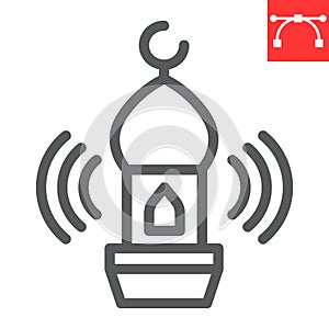 Adhan call line icon, happy ramadan and religion, mosque vector icon, vector graphics, editable stroke outline sign, eps