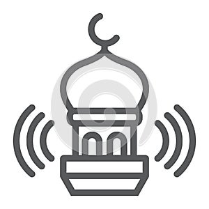 Adhan call line icon, ramadan and religion, mosque sign, vector graphics, a linear pattern on a white background, eps 10