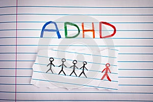 ADHD. Abbreviation ADHD on notebook sheet