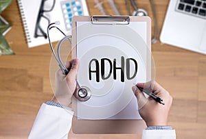 ADHD CONCEPT Printed Diagnosis Attention deficit hyperactivity d